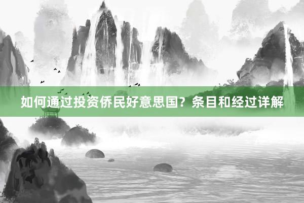 如何通过投资侨民好意思国？条目和经过详解